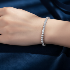 𝟏𝟖𝐤 White Gold Plated CZ Tennis Bracelet, 4MM Cubic Zirconia Charm Bracelet for Women
