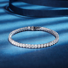 𝟏𝟖𝐤 White Gold Plated CZ Tennis Bracelet, 4MM Cubic Zirconia Charm Bracelet for Women