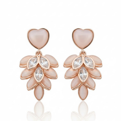 Rose Gold Heart Stud & Pastel Pink Petal Dangle Earrings